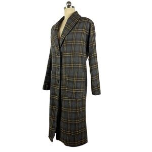Lush Blue & Gold Plaid Fleece Long Shirt Jacket Lined Sz M